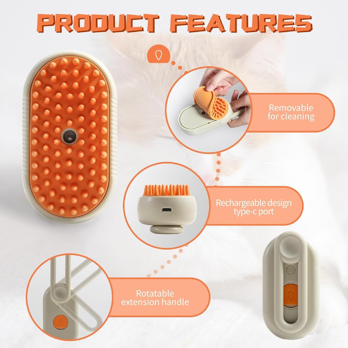 Cepillo Masajeador De Vapor Mascotas Perros Gatos Con Mango